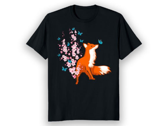 Cherry Flower Fox Graphic T-Shirt Design: Nature Meets Whimsy