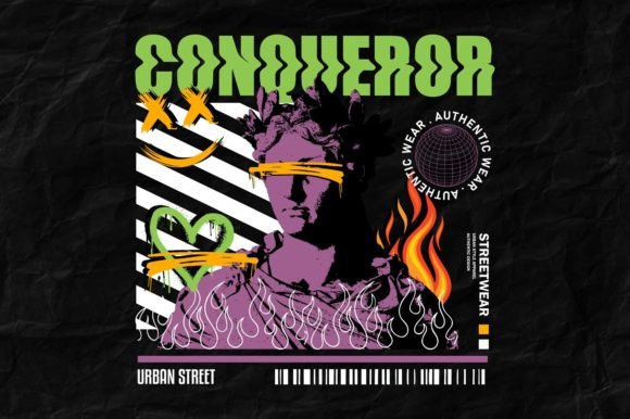 Streetwear Urban Graphic Design Statue: Bold Vector Art for T-Shirts